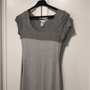 Grey and White Striped Stretch Maxi Dress